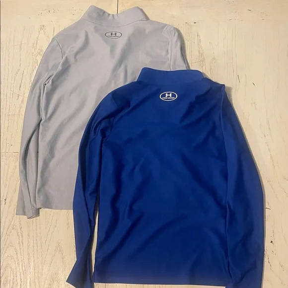 2 Youth L Under Armour Blue and Gray Quarter-Zip Pullovers - Picture 4 of 4